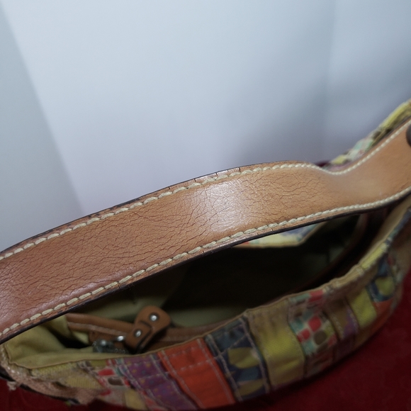 Fossil Leather Patchwork Fabric Handbag Shoulder Bag READ DESCRIPTION - Picture 6 of 10